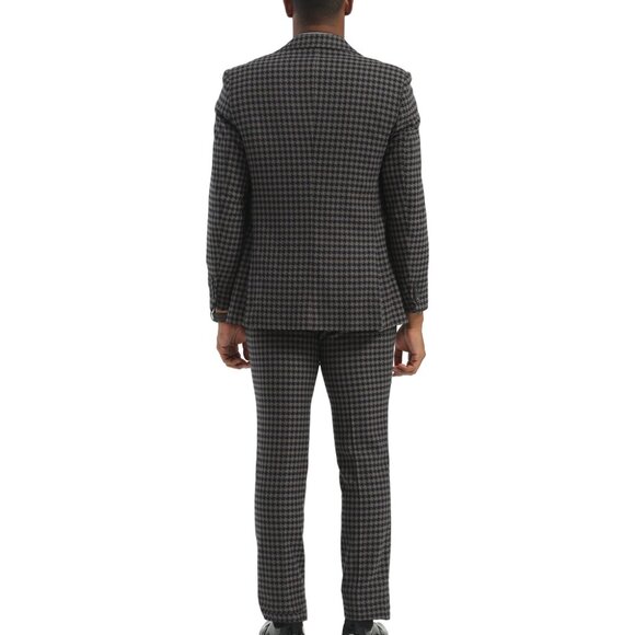 Grey/Navy Houndstooth Notch Lapel 3 Piece Stacy Adams Men's Suit - Picture 3 of 3